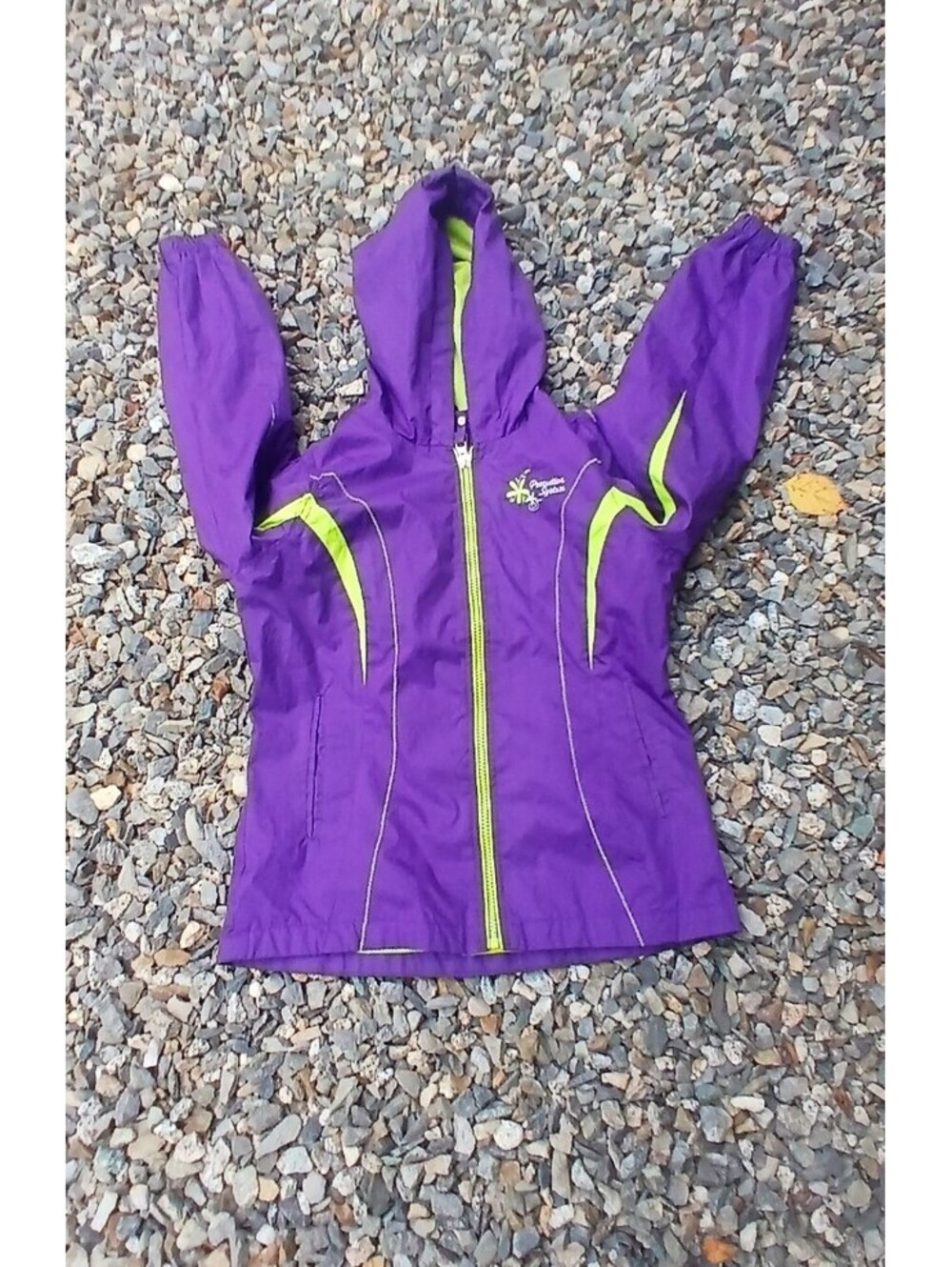 Girls Protection System Purple & Neon Green Hooded Jacket sz 14 Full Zip.